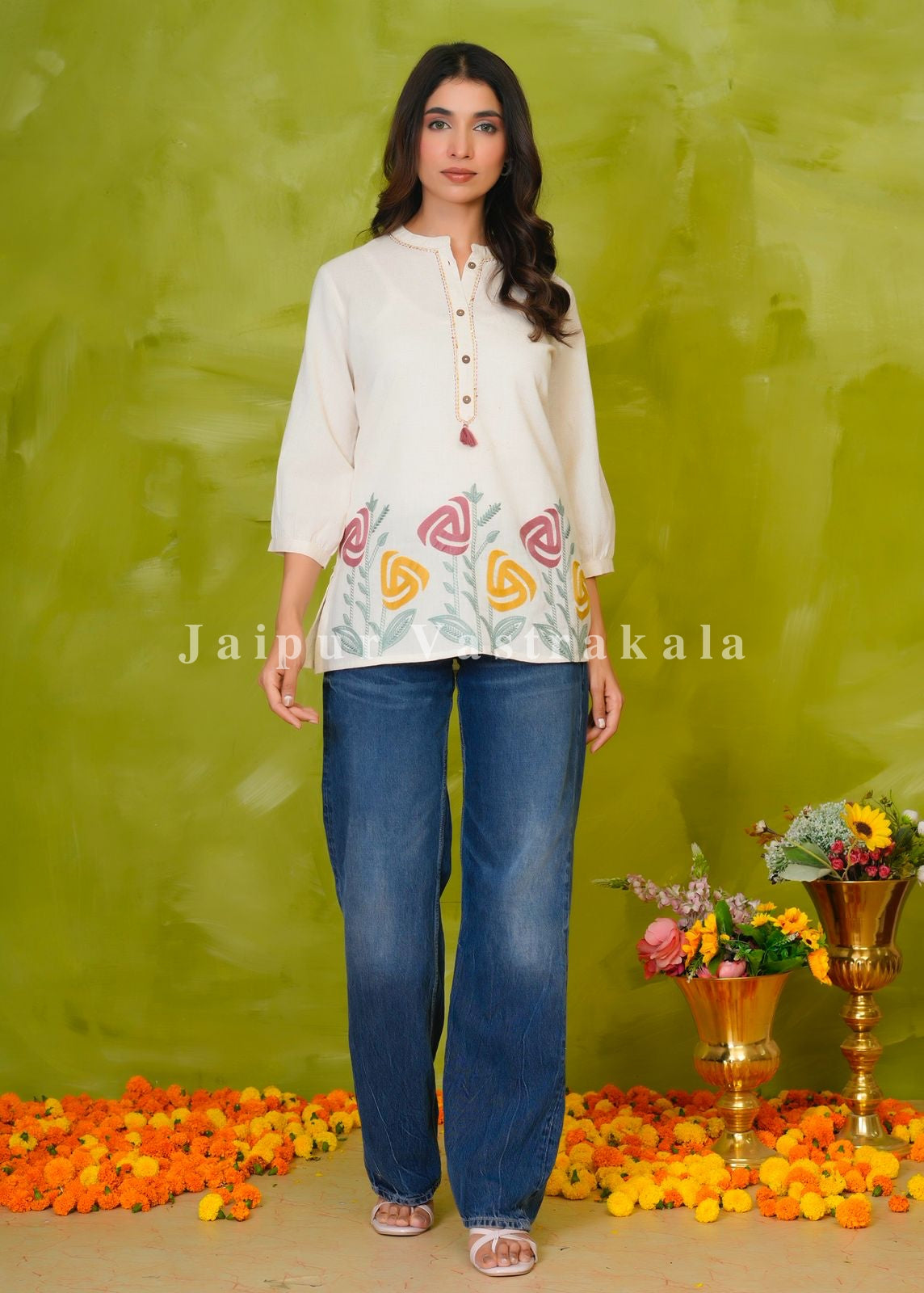 White Tulip Craft Embroidery Cotton Linen Top