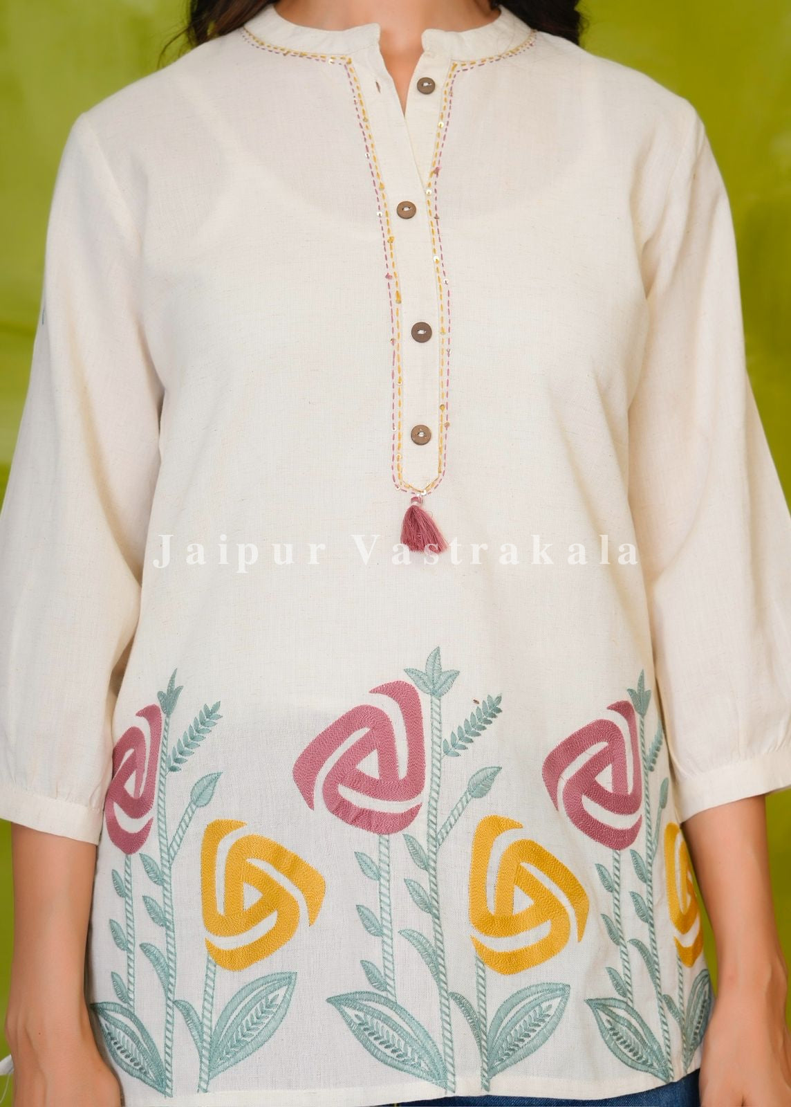 White Tulip Craft Embroidery Cotton Linen Top