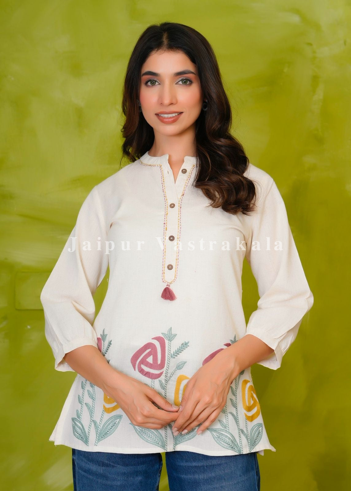 White Tulip Craft Embroidery Cotton Linen Top