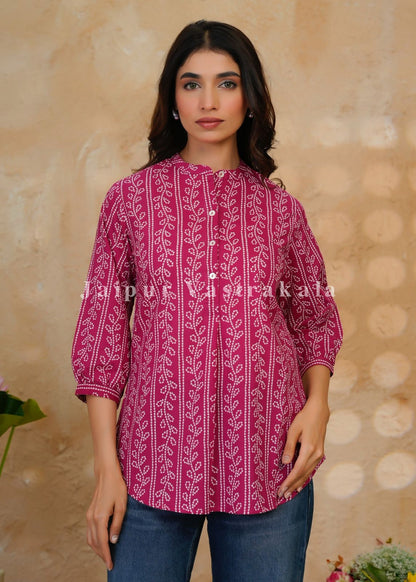 Cranberry Bandhej Veins Cotton Top