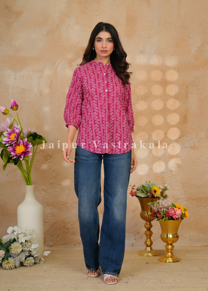 Cranberry Bandhej Veins Cotton Top