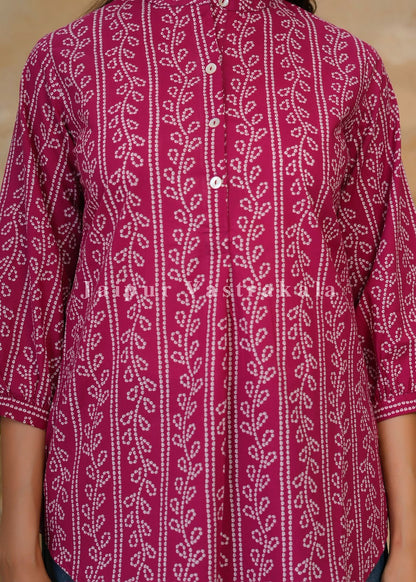 Cranberry Bandhej Veins Cotton Top