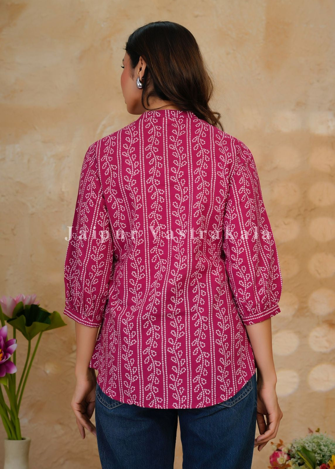 Cranberry Bandhej Veins Cotton Top