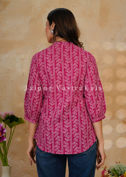 Cranberry Bandhej Veins Cotton Top