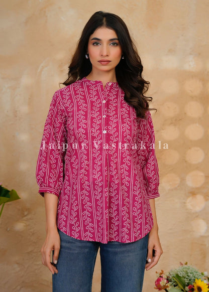 Cranberry Bandhej Veins Cotton Top
