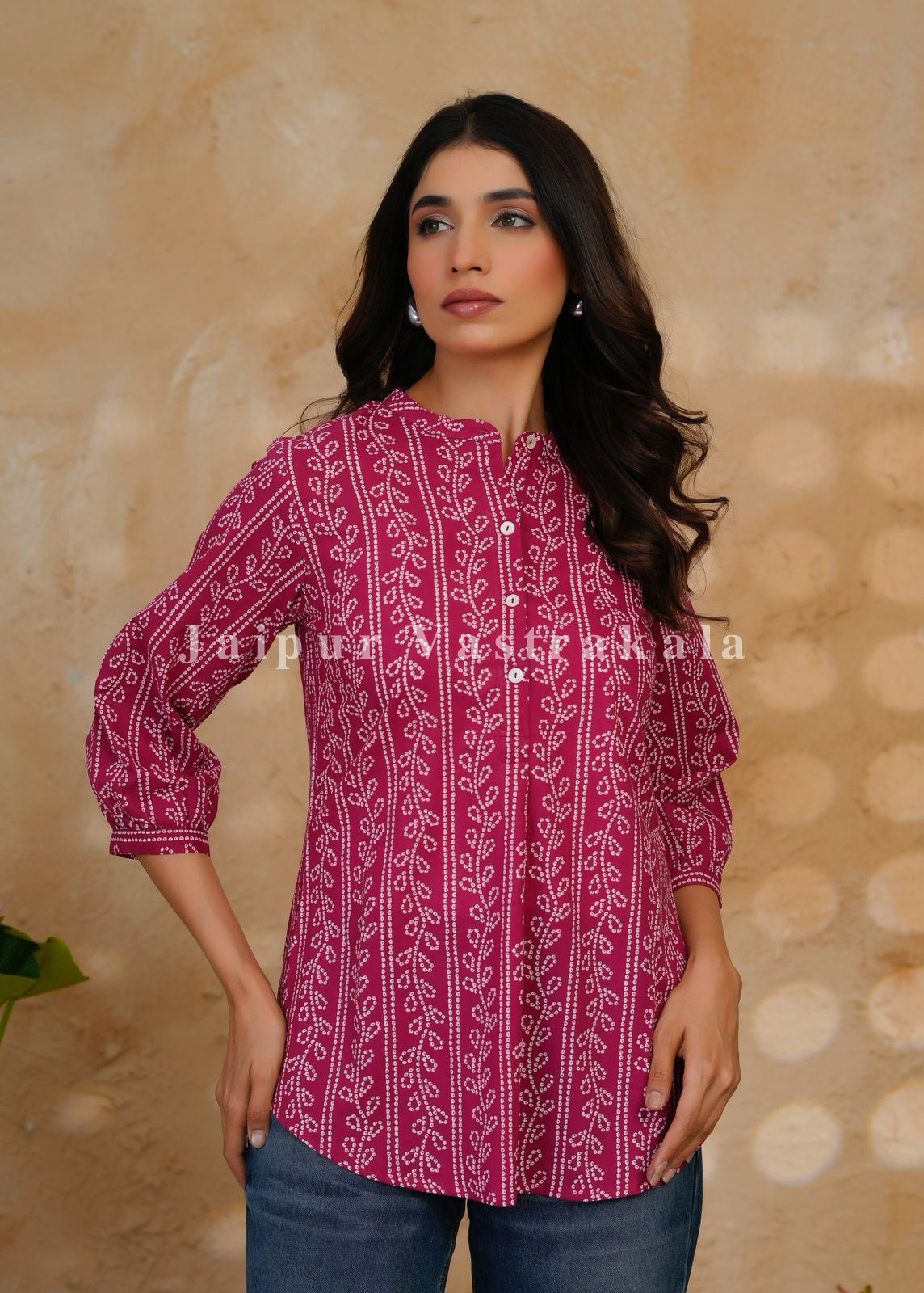 Cranberry Bandhej Veins Cotton Top