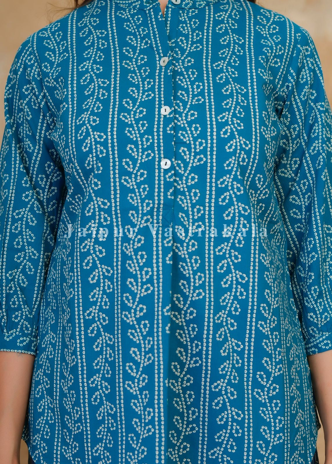 Teal Bandhej Veins Cotton Top