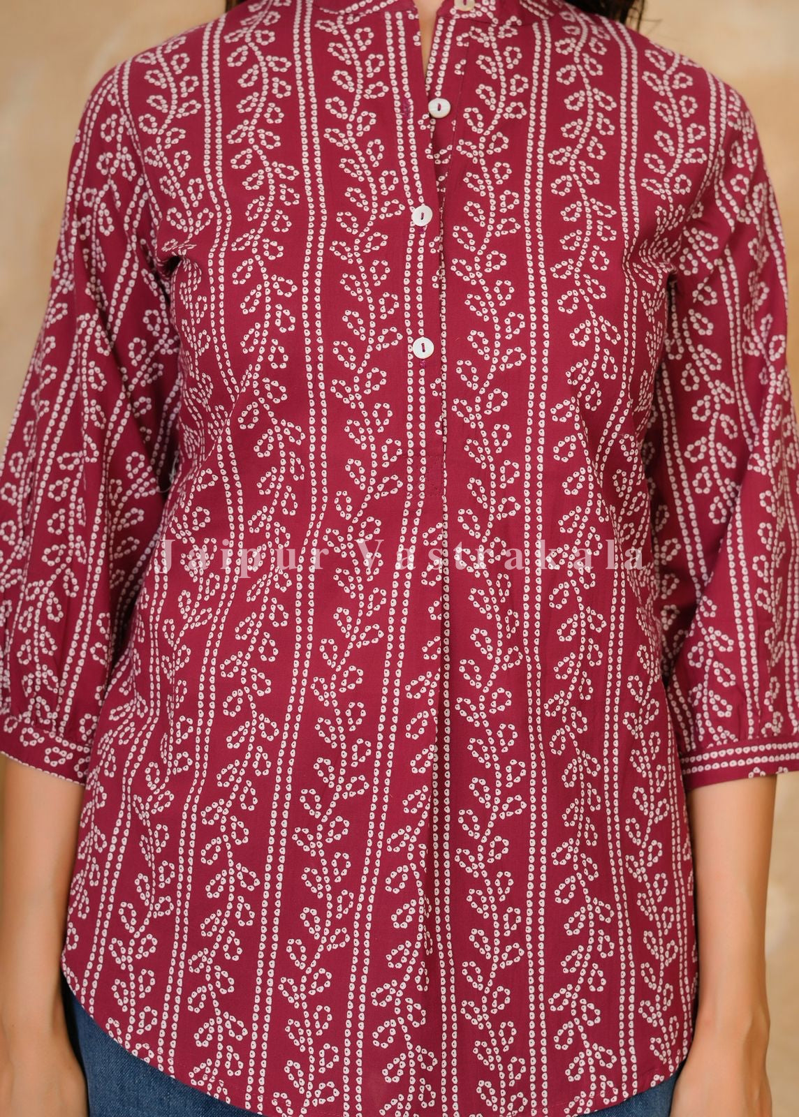 Maroon Bandhej Veins Cotton Top