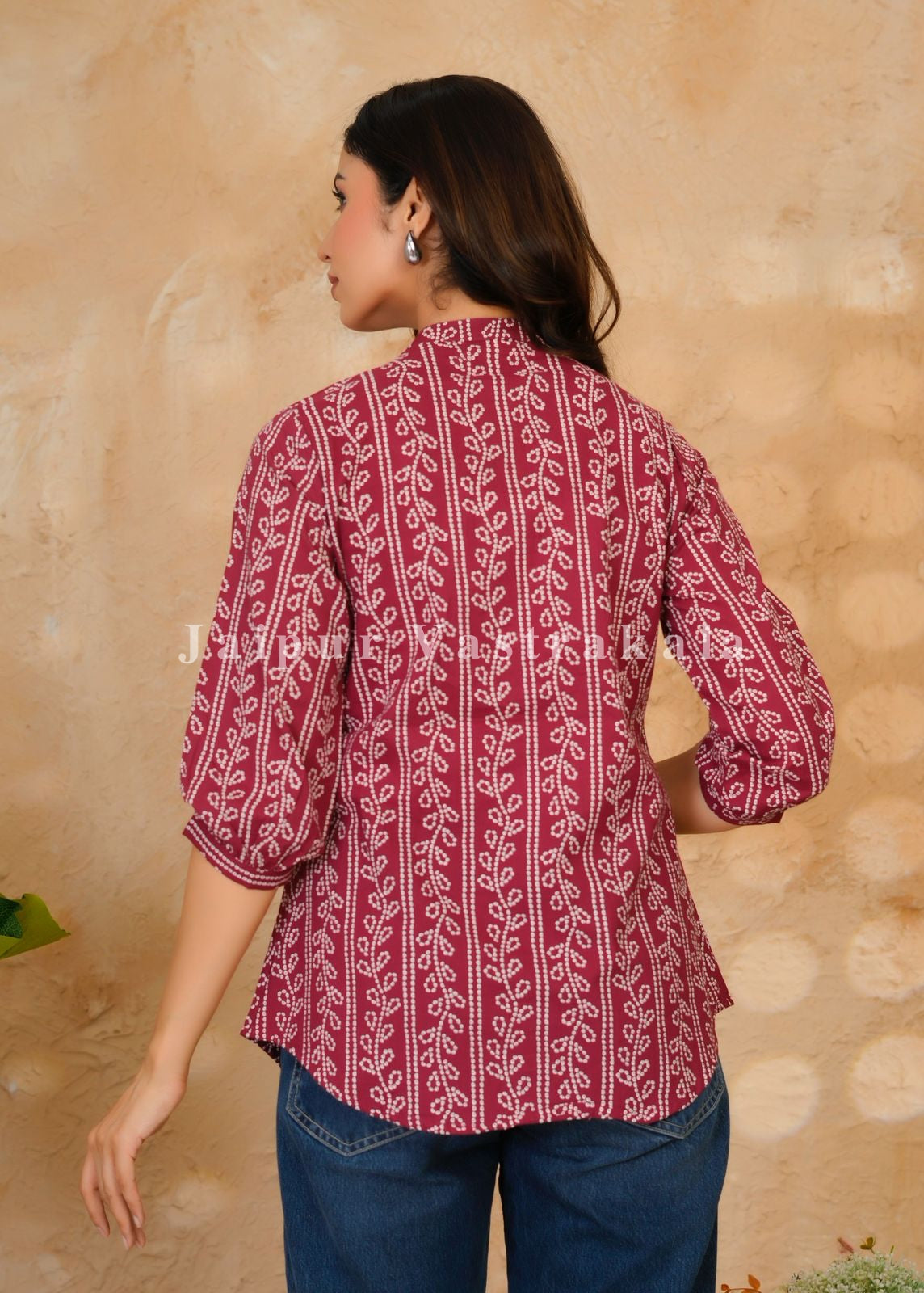 Maroon Bandhej Veins Cotton Top