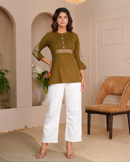 Cotton Linen Embroidery Top