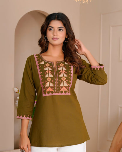 Cotton Linen Embroidery Top