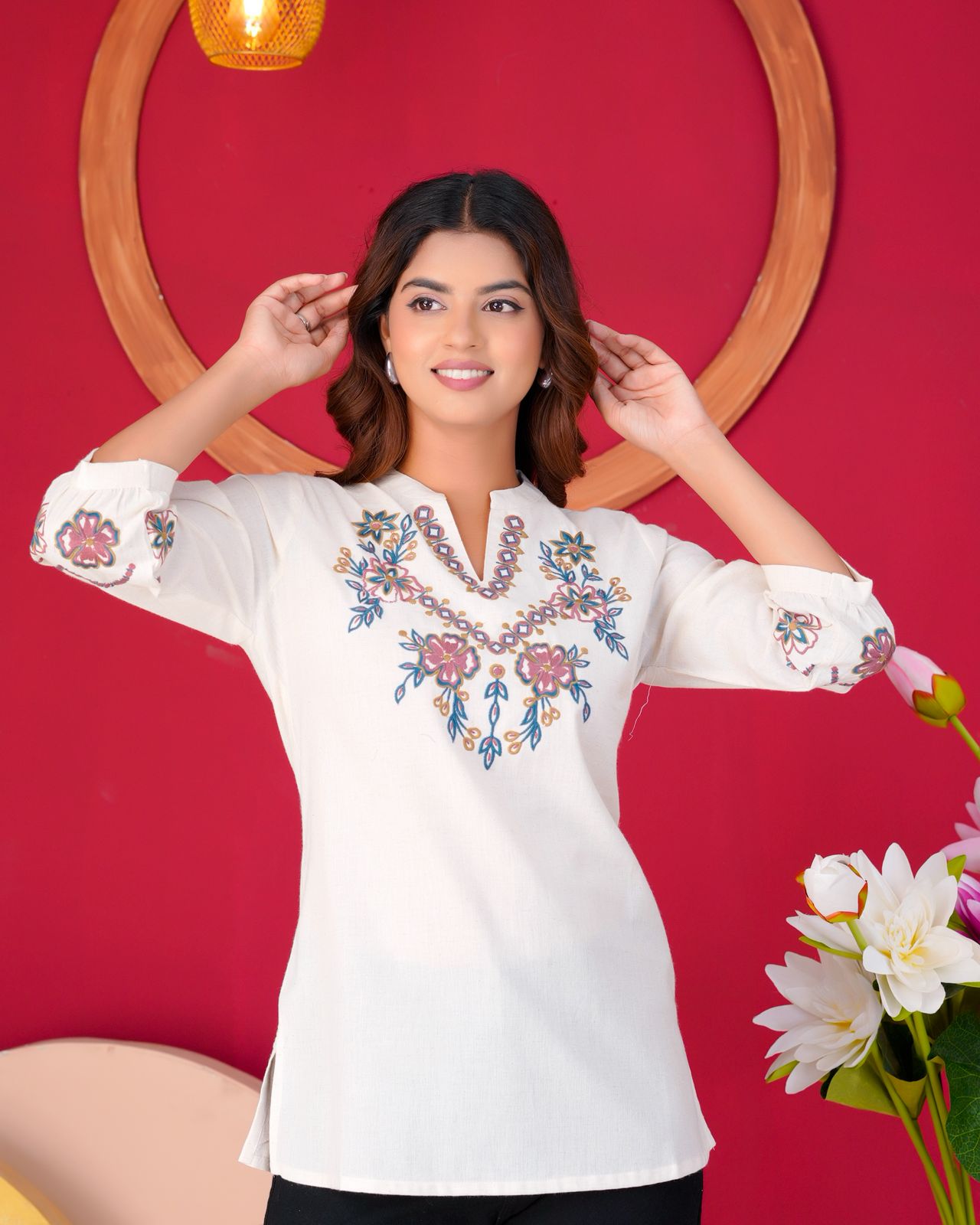 Cotton Linen Embroidery Top