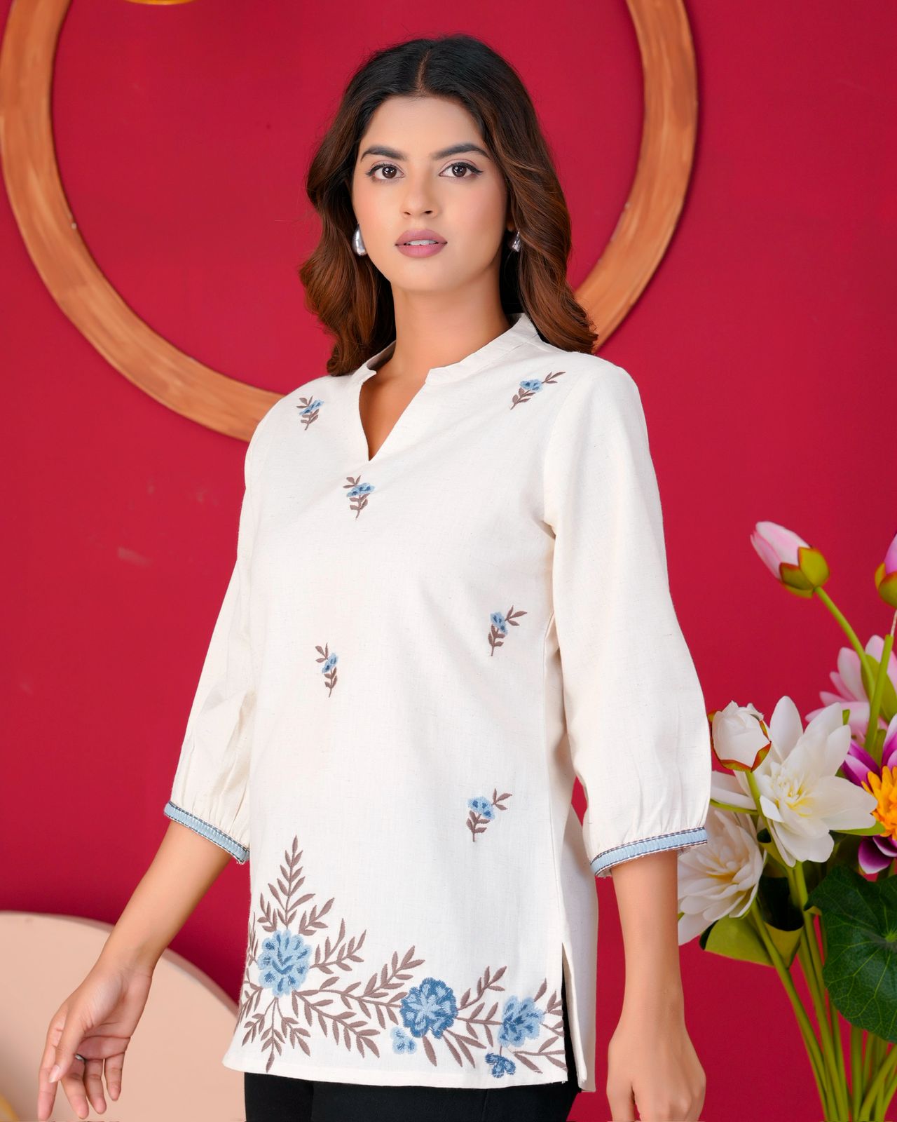 Cotton Linen Embroidery Top