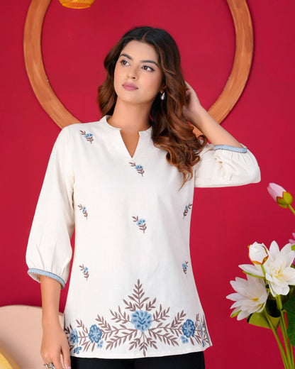 Cotton Linen Embroidery Top