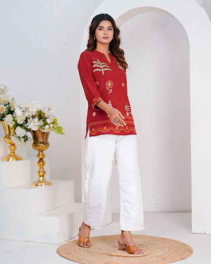 Cotton Linen Embroidery Top