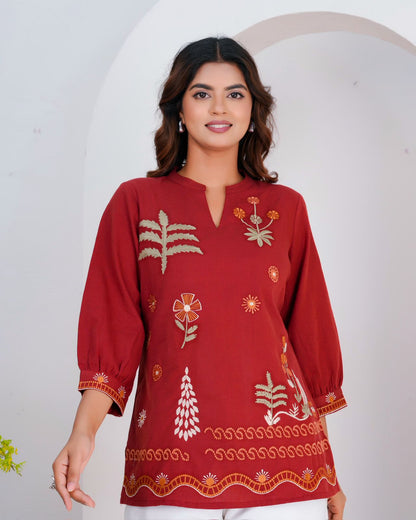 Cotton Linen Embroidery Top