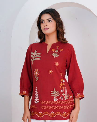 Cotton Linen Embroidery Top