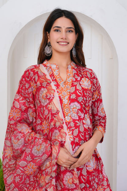 hand block printed kurta set with dupatta