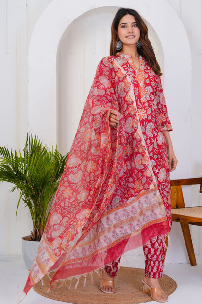 hand block printed kurta set with dupatta