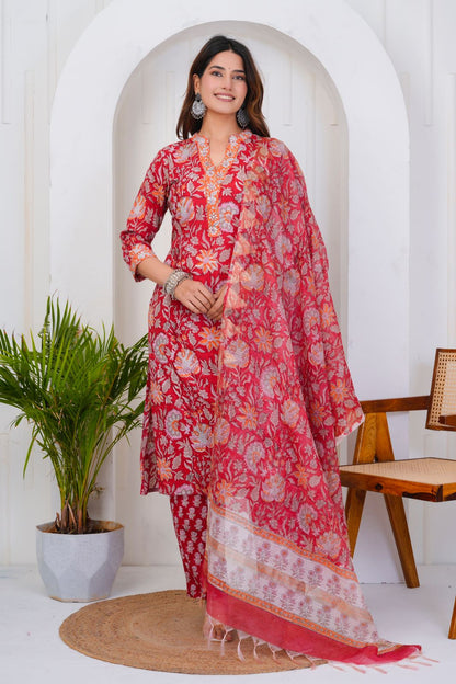 hand block printed kurta set with dupatta