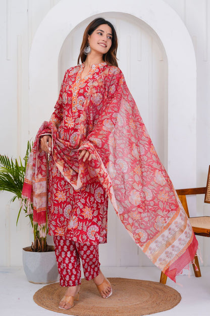 hand block printed kurta set with dupatta