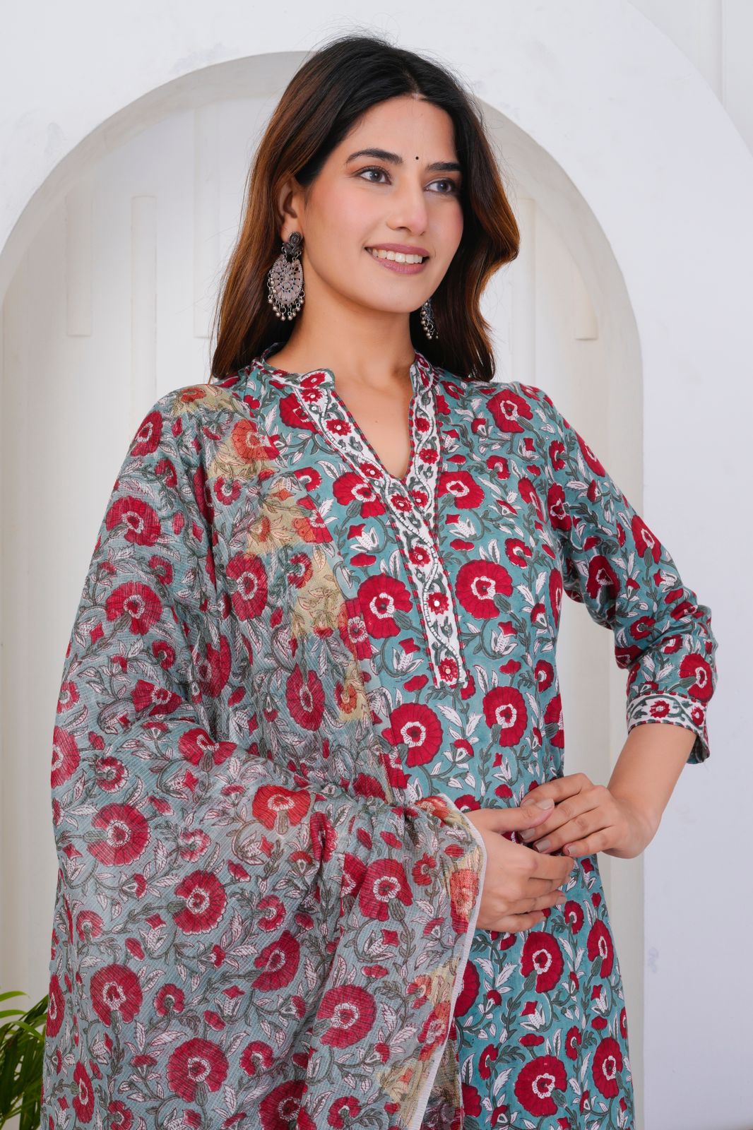 hand block printed kurta set with dupatta