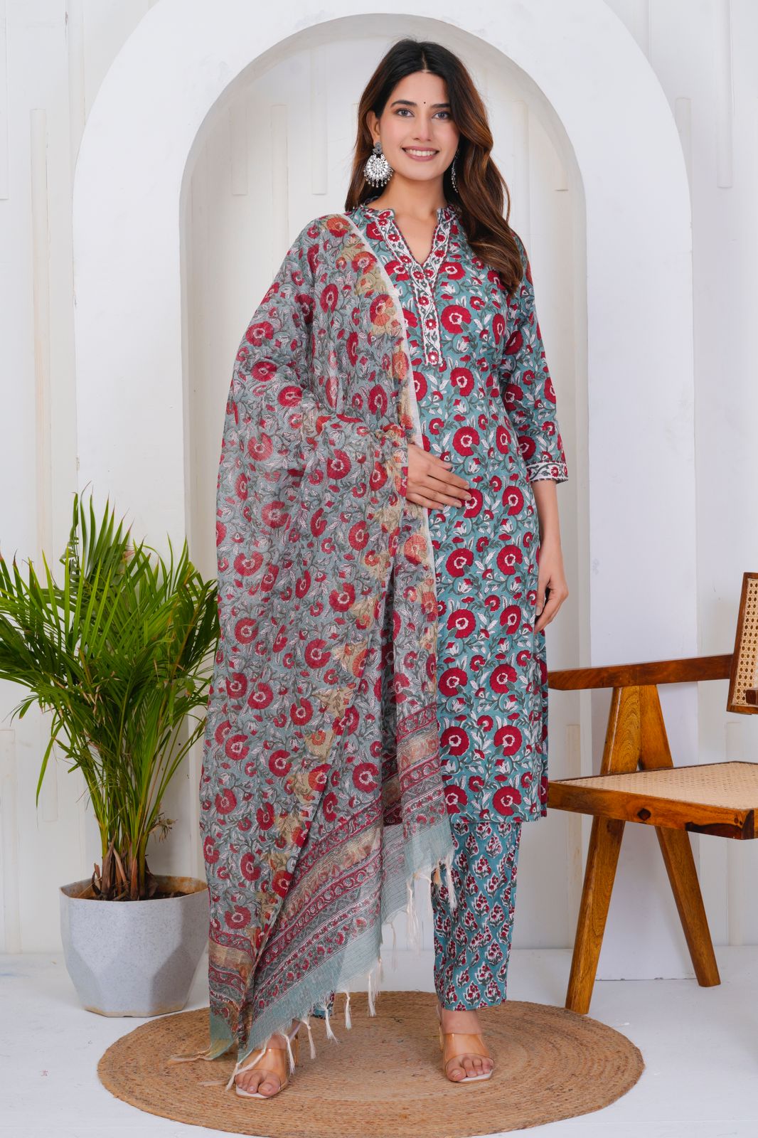 hand block printed kurta set with dupatta