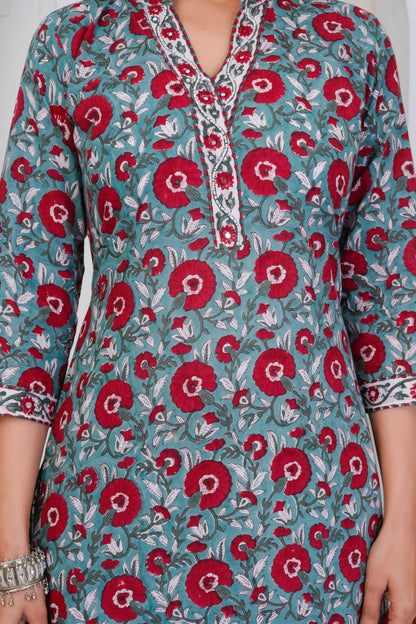 hand block printed kurta set with dupatta