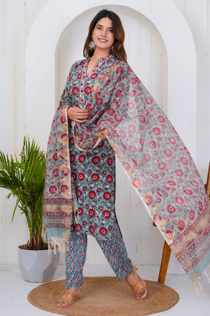 hand block printed kurta set with dupatta