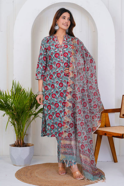 hand block printed kurta set with dupatta