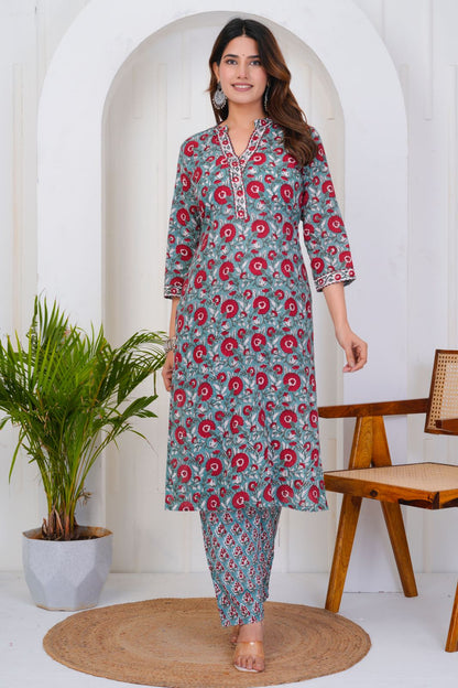 hand block printed kurta set with dupatta