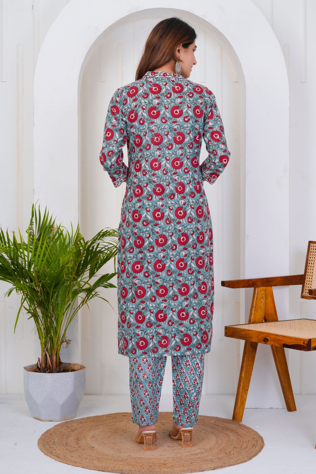 hand block printed kurta set with dupatta