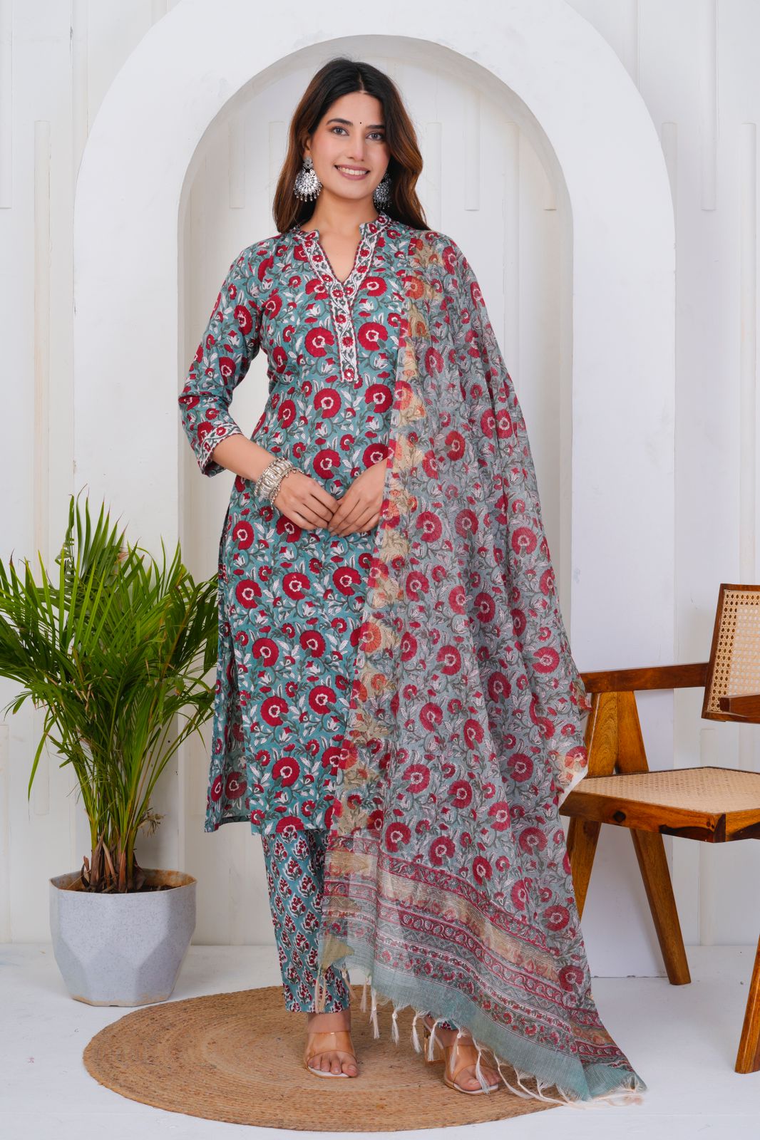 hand block printed kurta set with dupatta