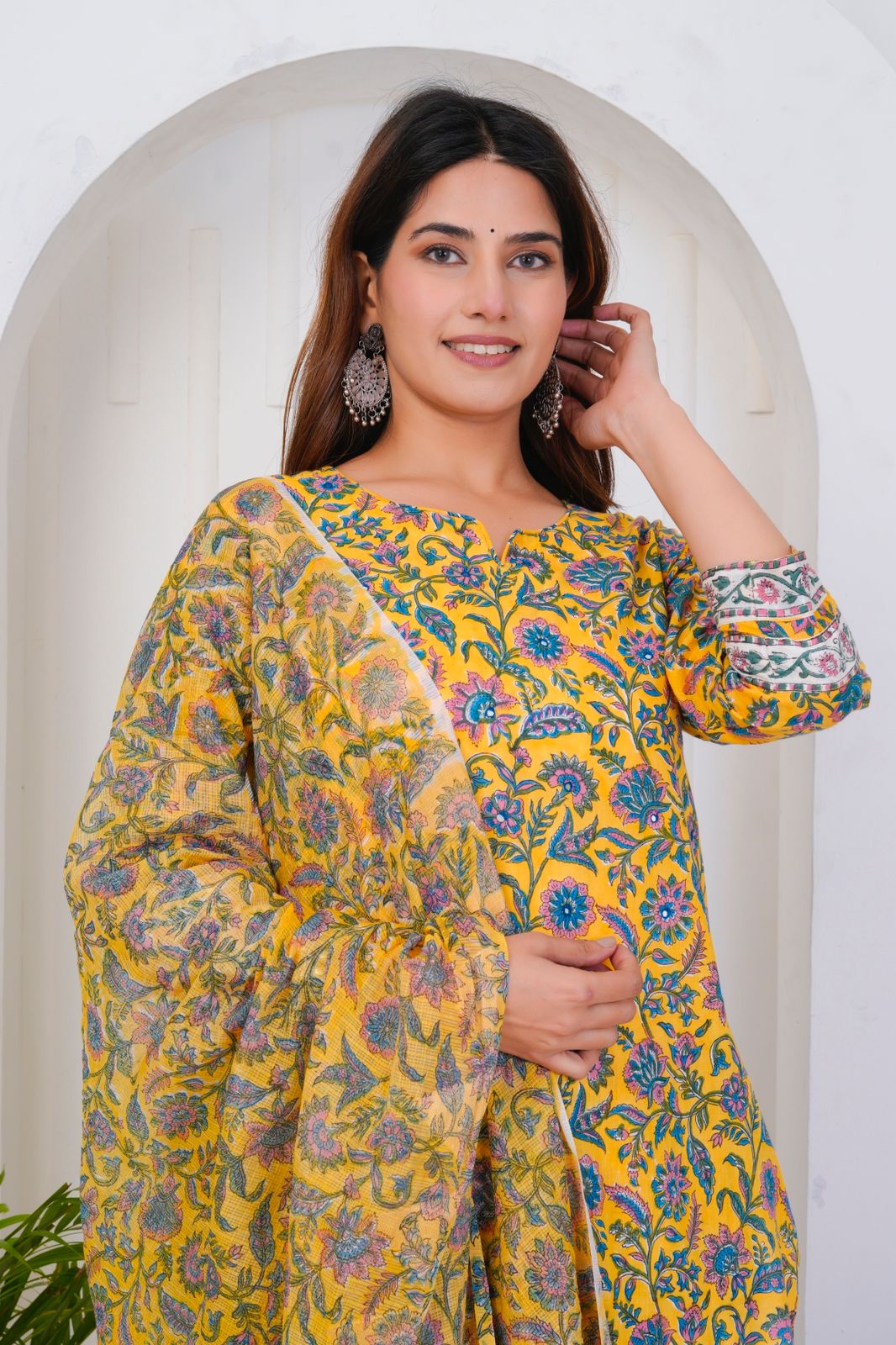 hand block printed kurta set with dupatta