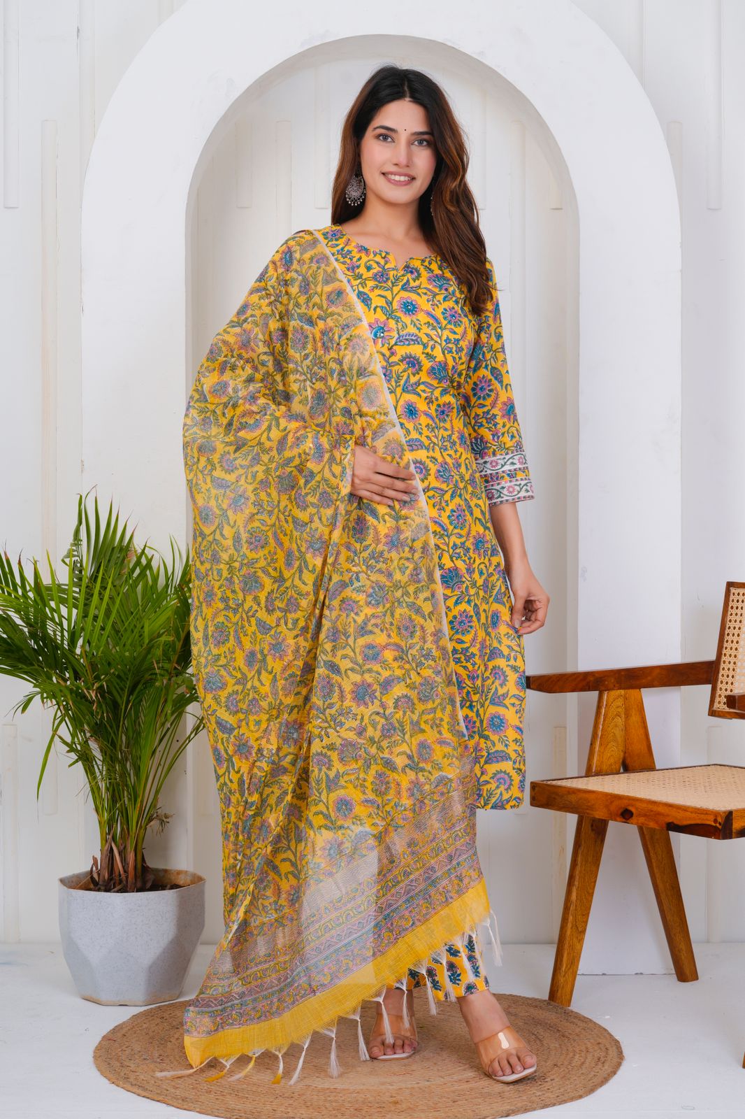 hand block printed kurta set with dupatta