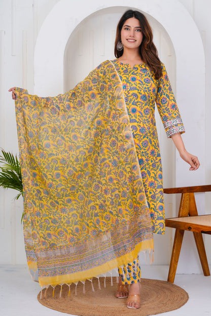 hand block printed kurta set with dupatta