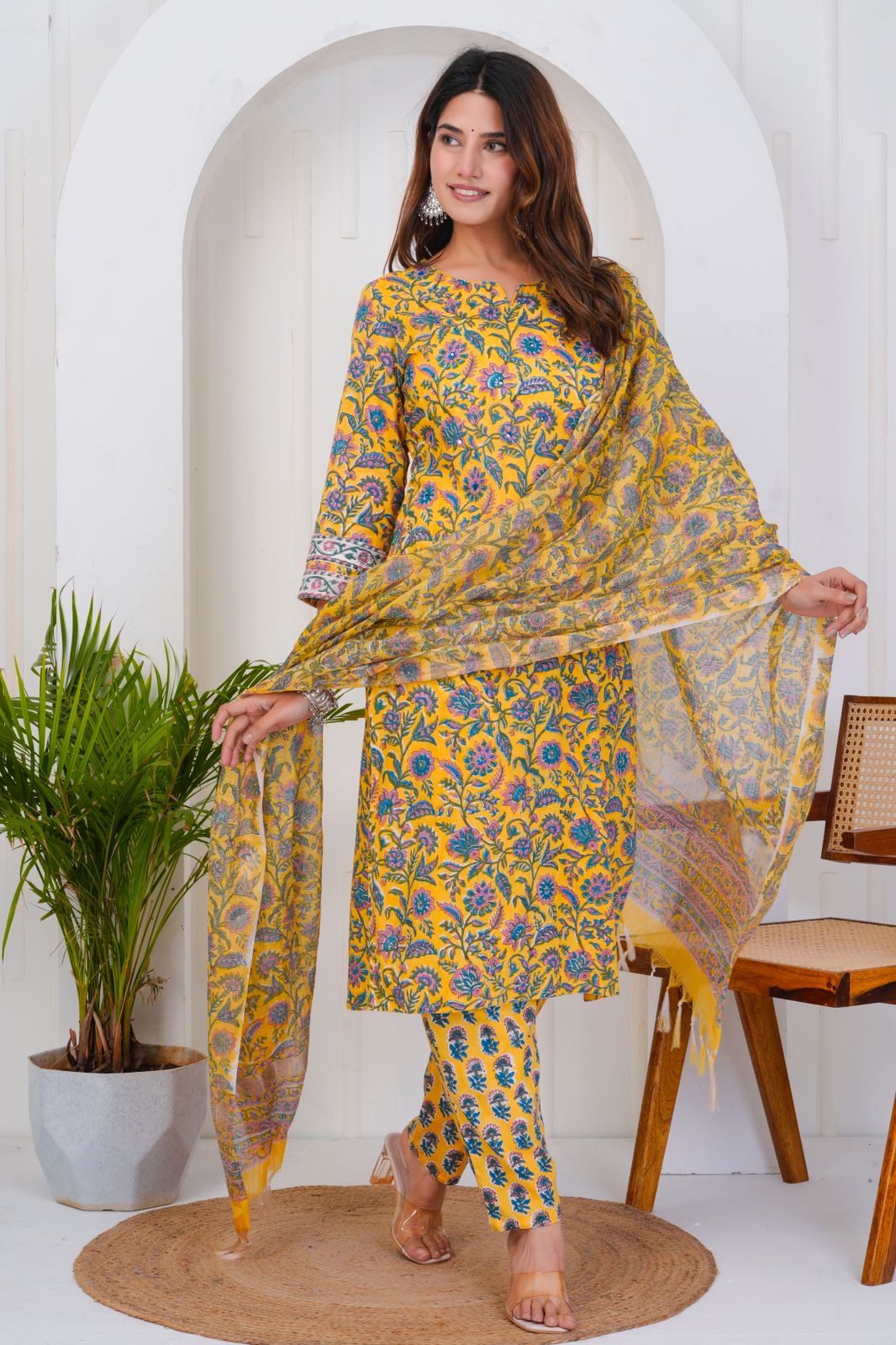 hand block printed kurta set with dupatta