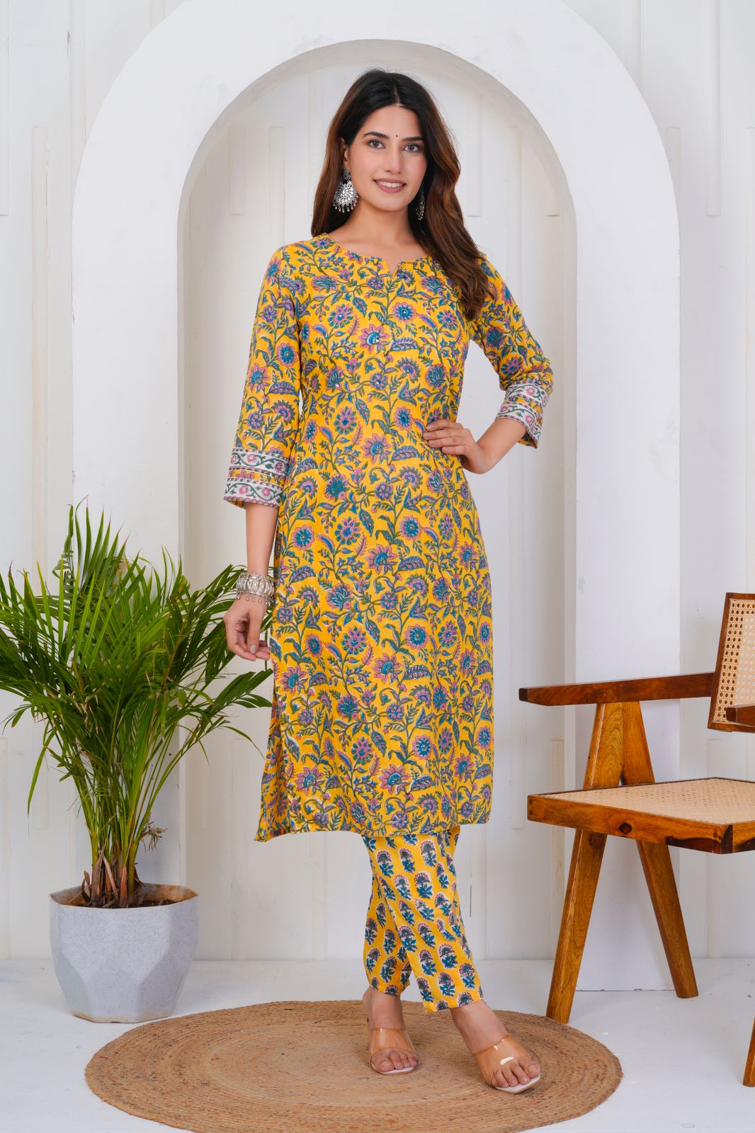 hand block printed kurta set with dupatta