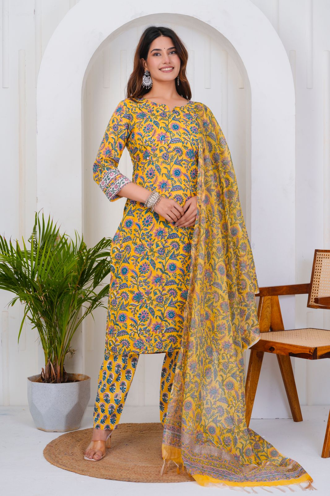 hand block printed kurta set with dupatta