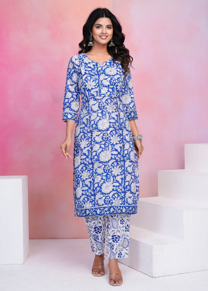 hand block printed kurta set with dupatta