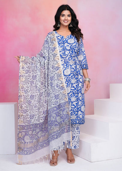 hand block printed kurta set with dupatta