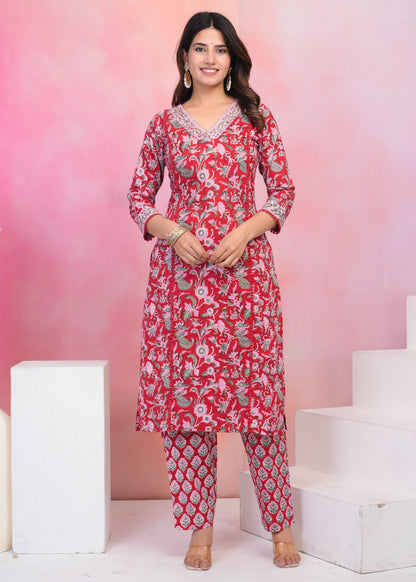 hand block printed kurta set with dupatta