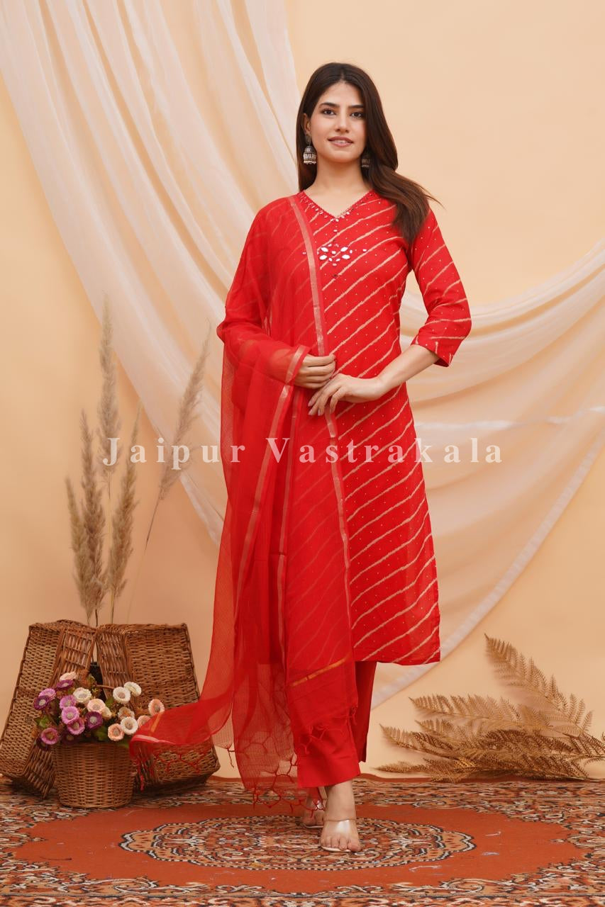 Red Lehariya Kota Dupatta Set