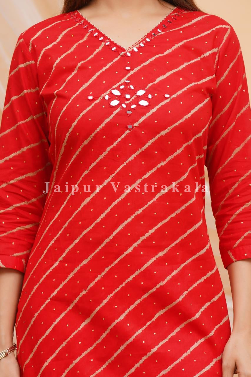 Red Lehariya Kota Dupatta Set