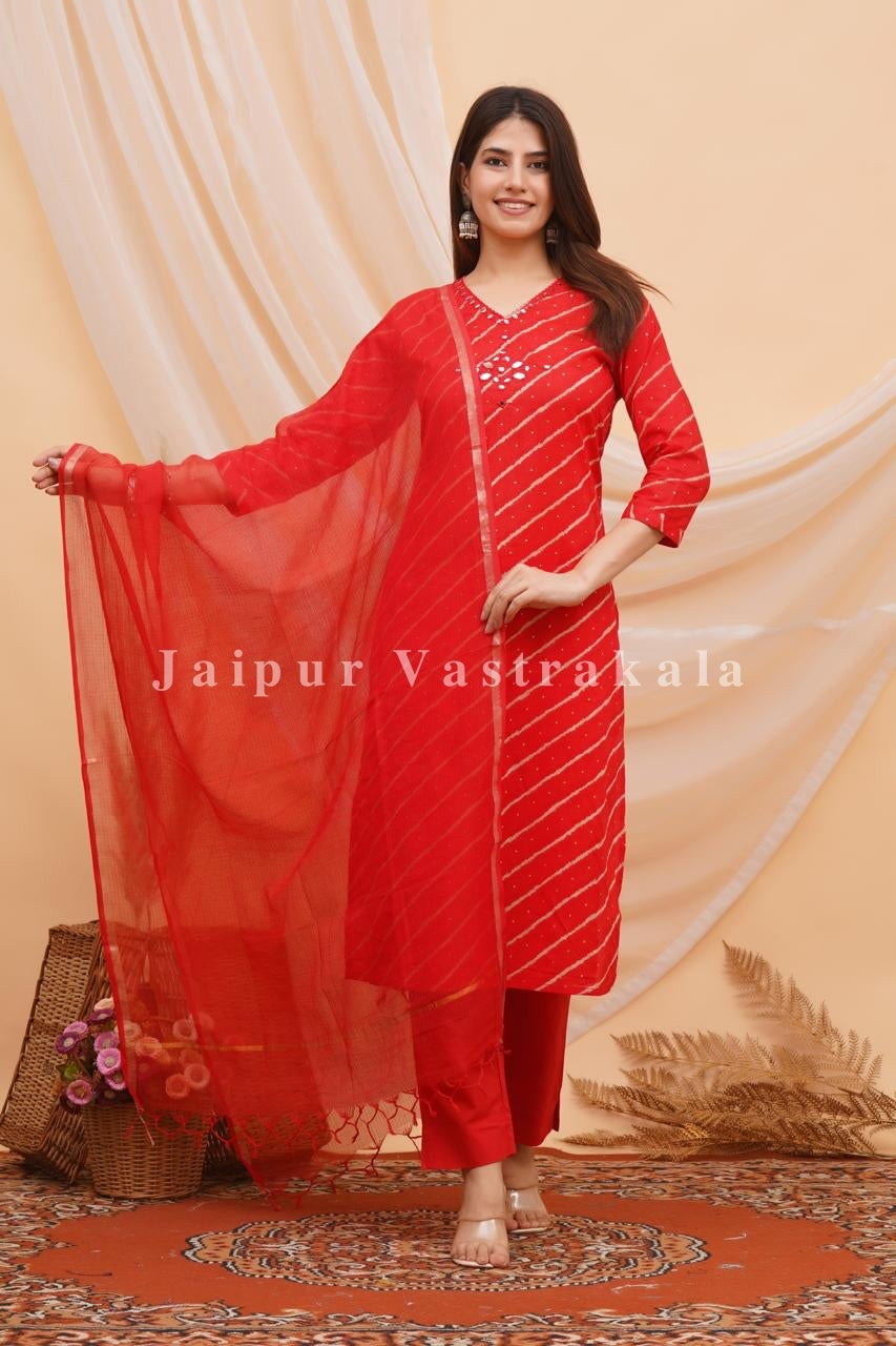 Red Lehariya Kota Dupatta Set