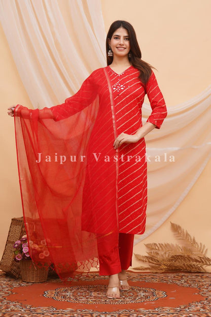 Red Lehariya Kota Dupatta Set