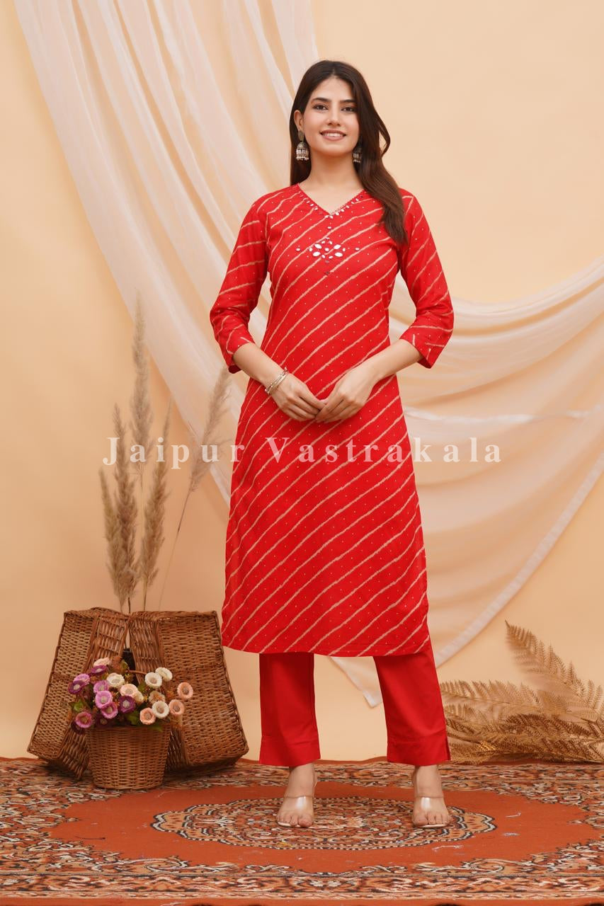 Red Lehariya Kota Dupatta Set