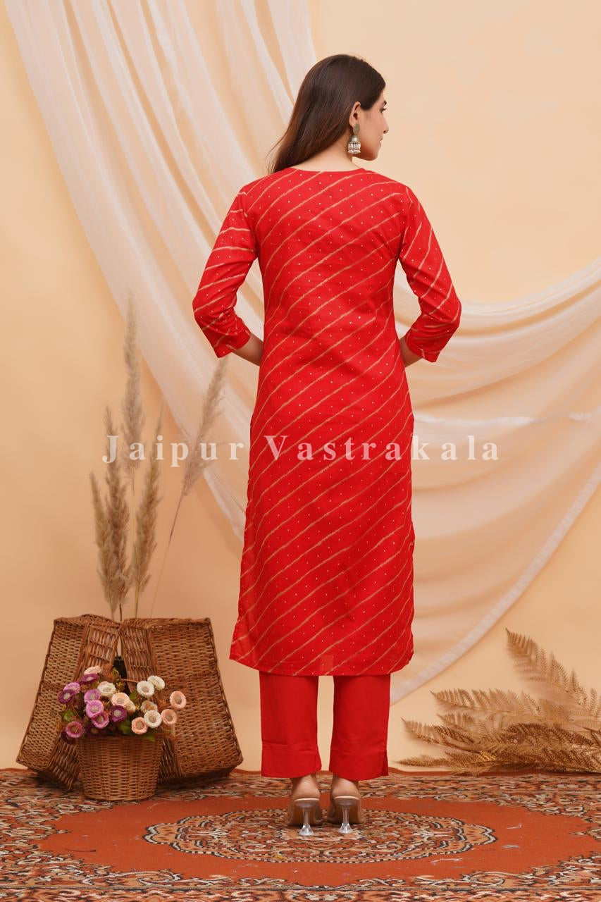 Red Lehariya Kota Dupatta Set
