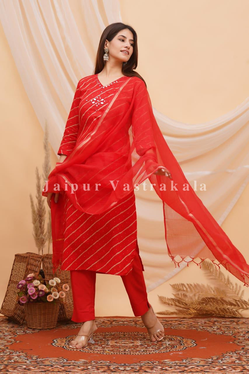 Red Lehariya Kota Dupatta Set