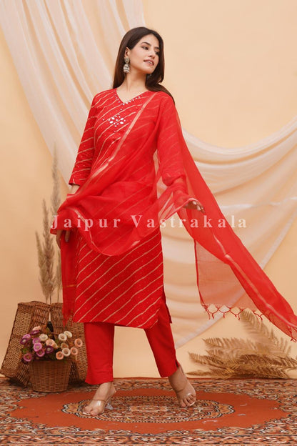 Red Lehariya Kota Dupatta Set